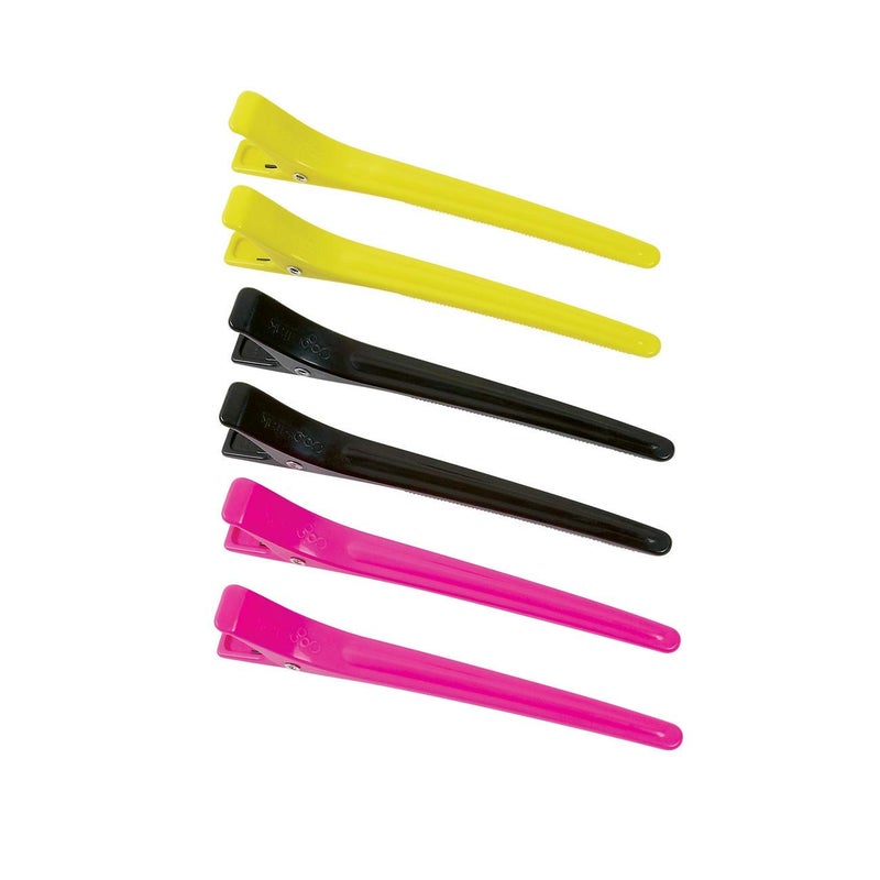 Colortrak Duckbill Clips, Tapered Tip Ideal for Sectioning, Strong Tension Springs, Long Grips for Easy Handling, Holds All Lengths of Hair, Pink/Black/Yellow, 6 Count - Image 1